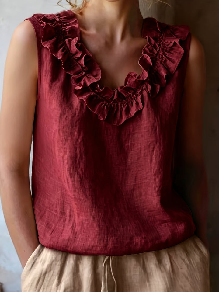 Katherine | Ärmellose Bluse mit Rüschen im lockeren Schnitt für Frühling/Sommer