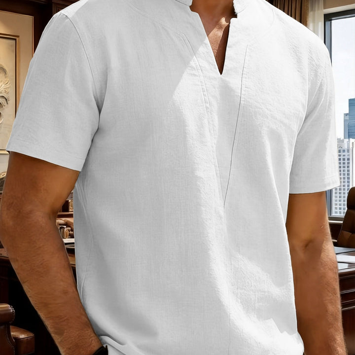 Grexric | Herren Leinenhemd mit Mao-Kragen und lockerer Passform