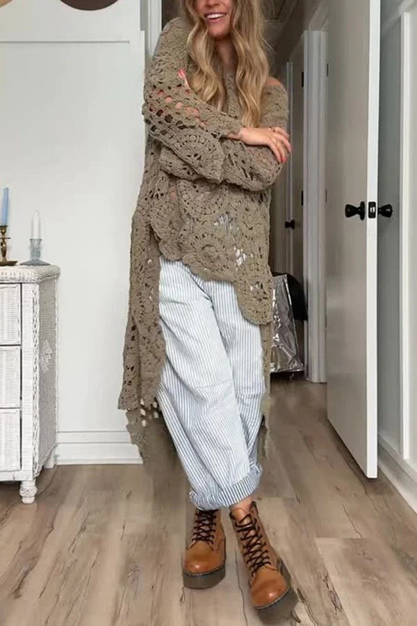 April | Lange Boho-Häkelbluse