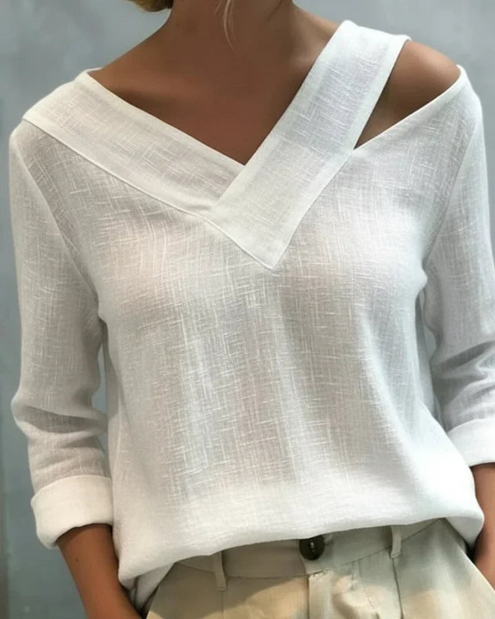 Avelina | Bluse mit schulterfreien Ärmeln und V-Ausschnitt