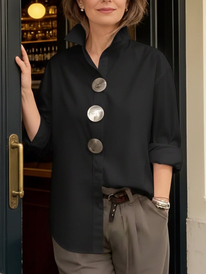 Davinae | Elegante Bluse aus Baumwolle und Leinen mit Kragen und Metallknöpfen