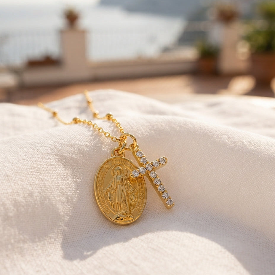 Belladonna | Halskette mit Wundermedaille und Kreuz