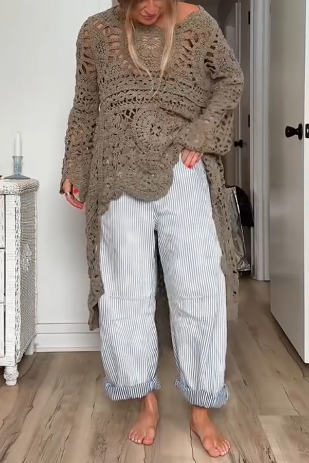 April | Lange Boho-Häkelbluse
