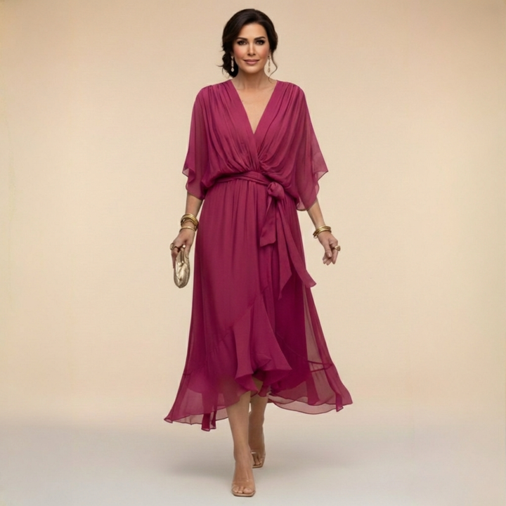 Celanovia | Elegantes V-Ausschnitt Fließendes Maxikleid