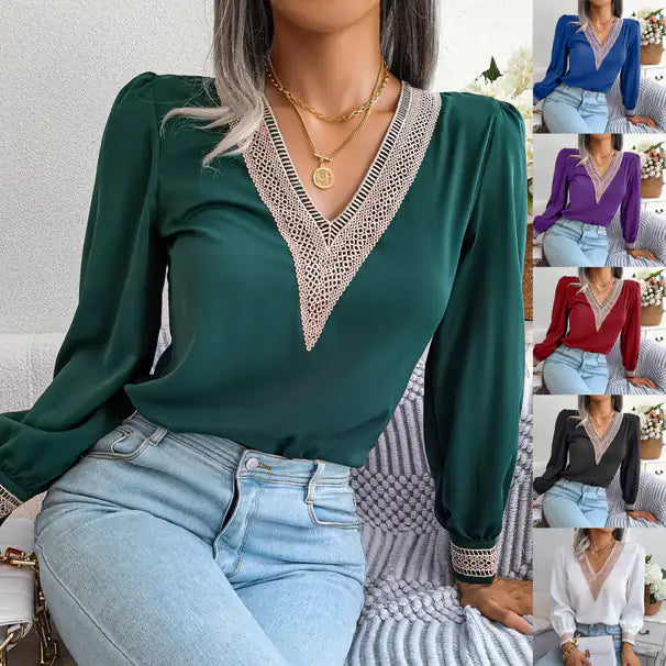 Vera | Elegante Bluse mit langen Ärmeln und V-Ausschnitt