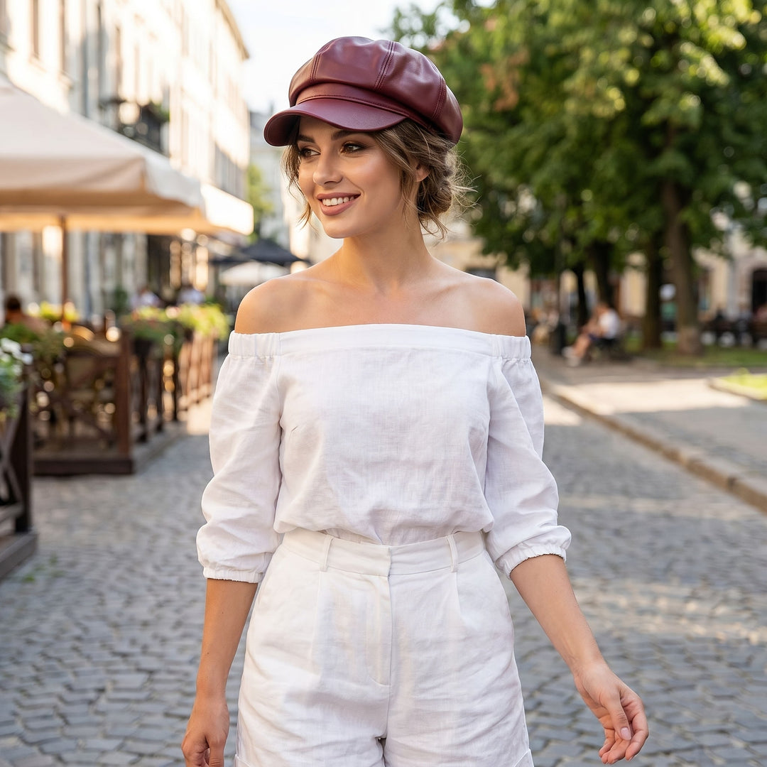 Blair | Britische Leder-Beretmütze für Frauen
