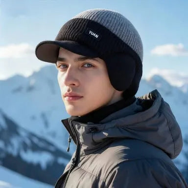Elvaro | Thermo-Strickmütze mit Schirm und Ohrenwärmern
