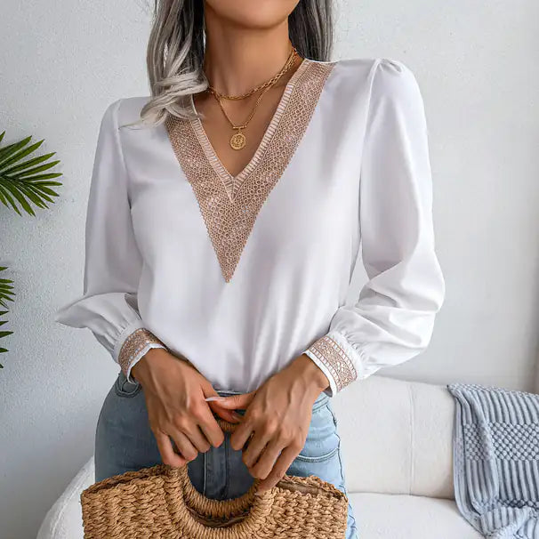 Vera | Elegante Bluse mit langen Ärmeln und V-Ausschnitt