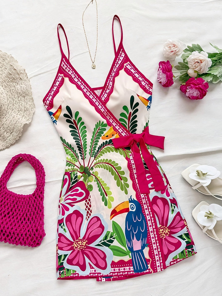 Dara | Langes Tropical Kleid mit V-Ausschnitt und Blumenmuster