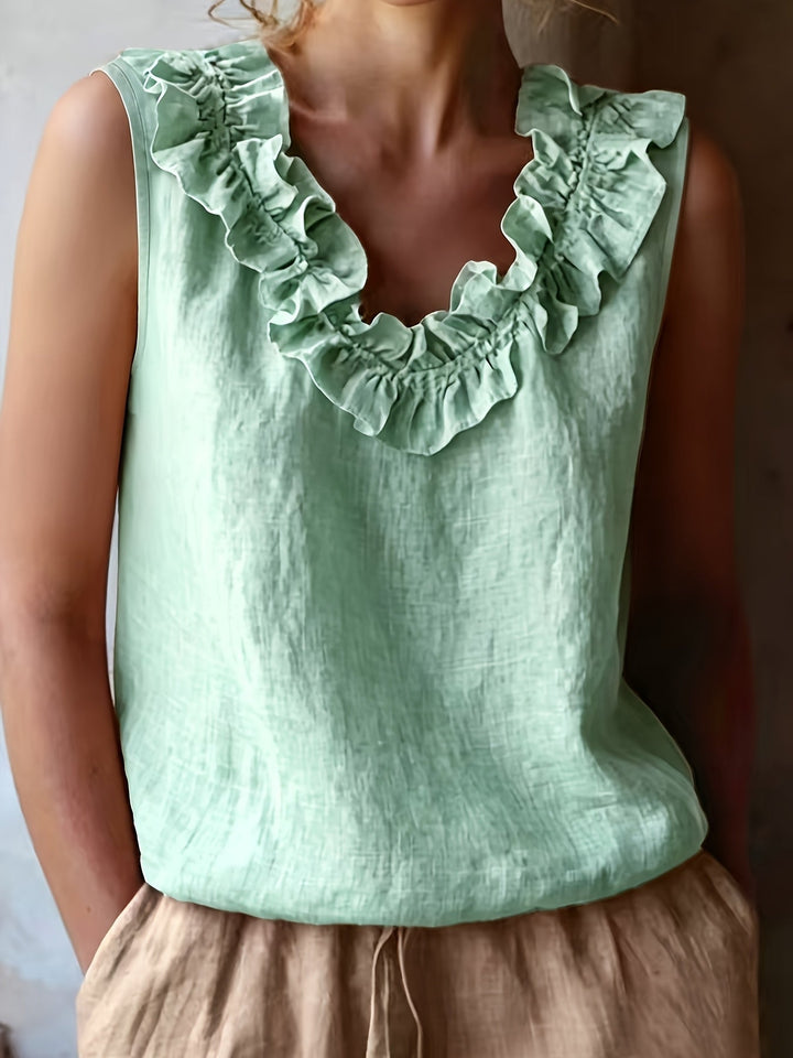 Katherine | Ärmellose Bluse mit Rüschen im lockeren Schnitt für Frühling/Sommer