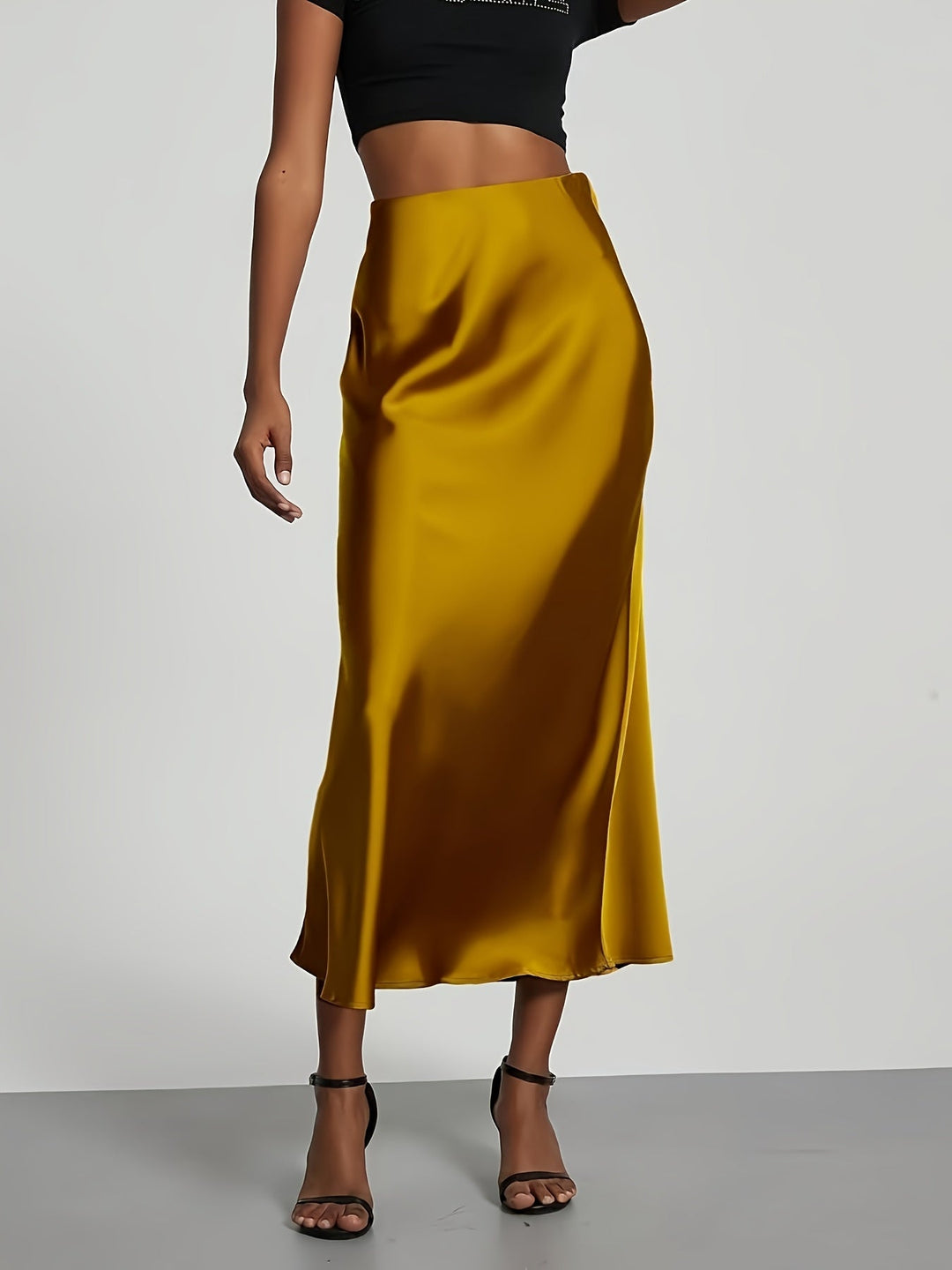 Greya | Midi-Satinrock mit Hoher Taille und Eleganter Fall