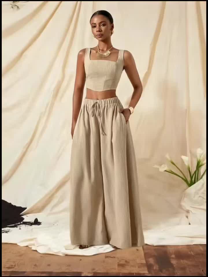 Alessia | Set aus Top mit Trägern und weit geschnittenen Hosen mit Taschen