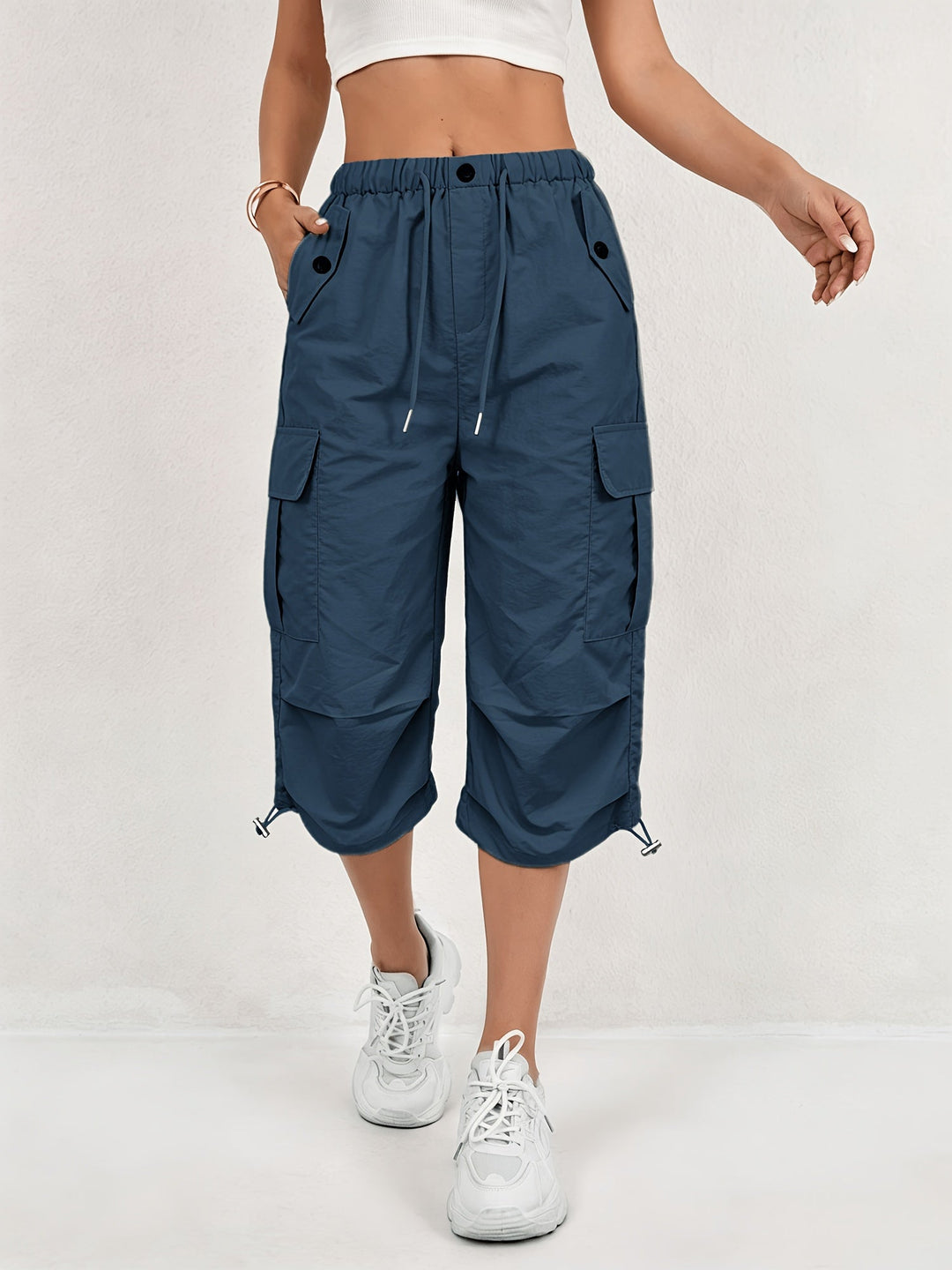 Mireille | Damen Capri Cargo-Hosen aus schnelltrocknendem Material mit elastischem Bund und Kordelzug - Leicht und elastisch, geeignet für - Outdoor-Hosen, Multifunktionshosen, Maschinenwaschbar, lockere Passform in mittellanger Länge für Reisen, Freizeit