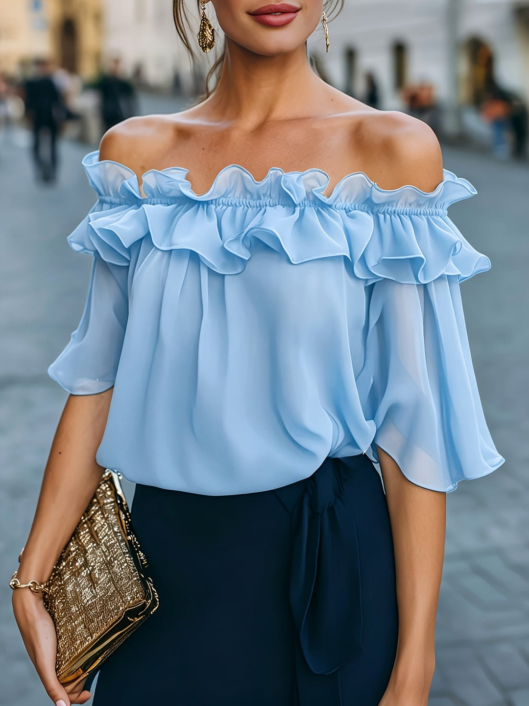 Bruvelle | Elegante Bluse mit schulterfreien Ärmeln und kurzen Ärmeln