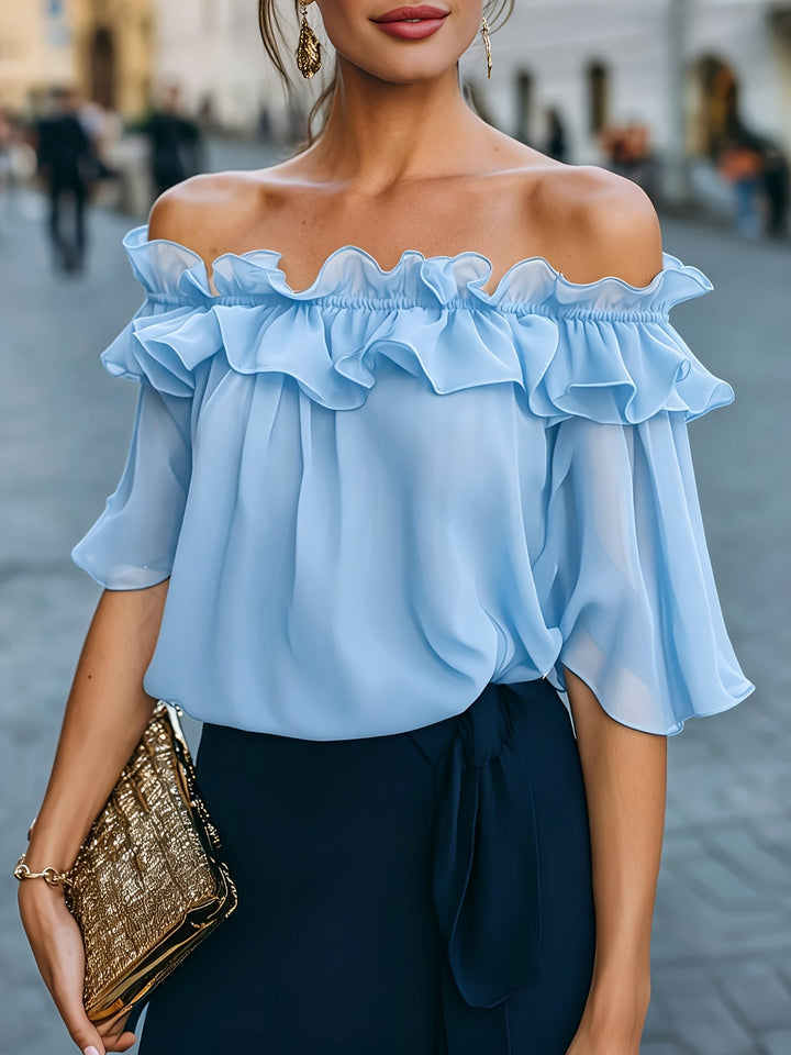 Bruvelle | Elegante Bluse mit schulterfreien Ärmeln und kurzen Ärmeln