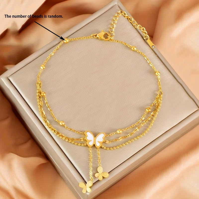 Brianna | Bohemian Dreischicht-Fußkette mit Anhängern und weißen Perlen