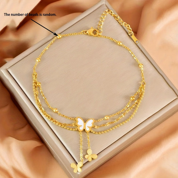 Brianna | Bohemian Dreischicht-Fußkette mit Anhängern und weißen Perlen