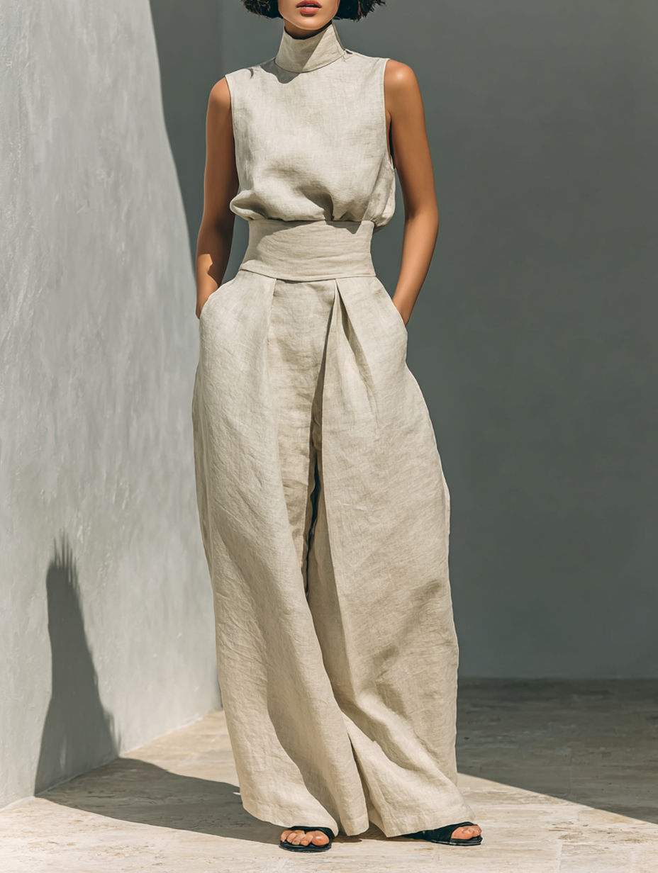 Jorevia | Minimalistisches Ärmelloses Top und Weithosen-Set