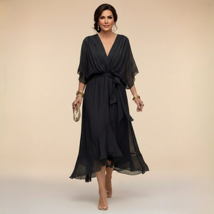 Celanovia | Elegantes V-Ausschnitt Fließendes Maxikleid
