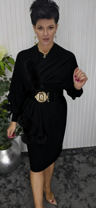 Danira | Damen Langarmkleid mit weichem dekorativem Schal