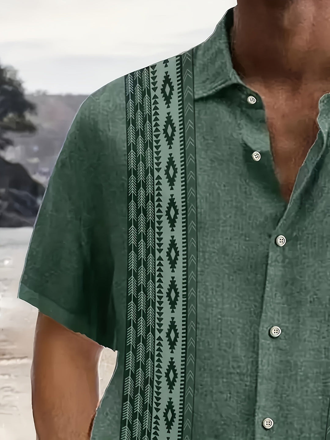 Carter | Vintage-Hemd für Herren mit ethnischem Druck und tropischem Stil