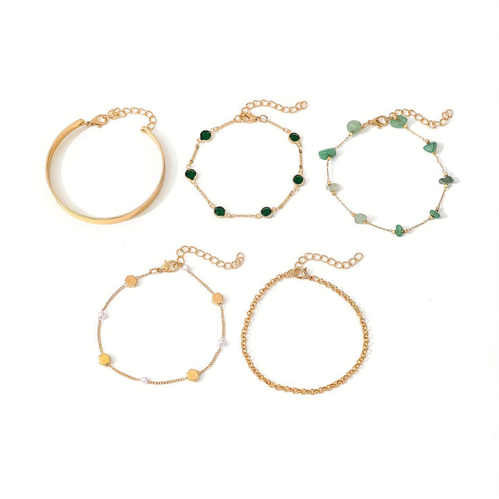 Aethique | Set aus 5 Bohemian-Armbändern mit grünen Steinen und Vintage-Details