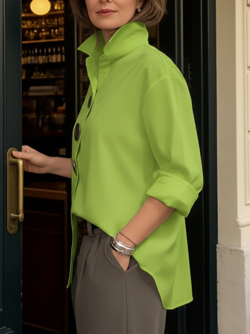 Davinae | Elegante Bluse aus Baumwolle und Leinen mit Kragen und Metallknöpfen