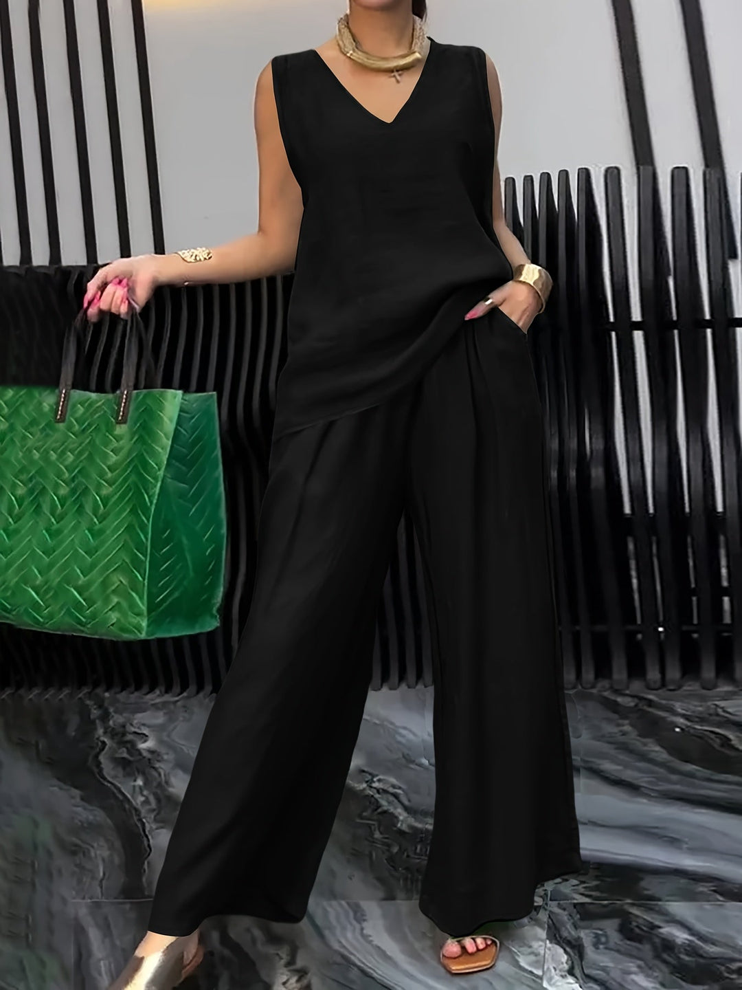 Kalia | Zweiteiliges Casual-Set mit Ärmellosem Top und Weitgeschnittenen Hosen