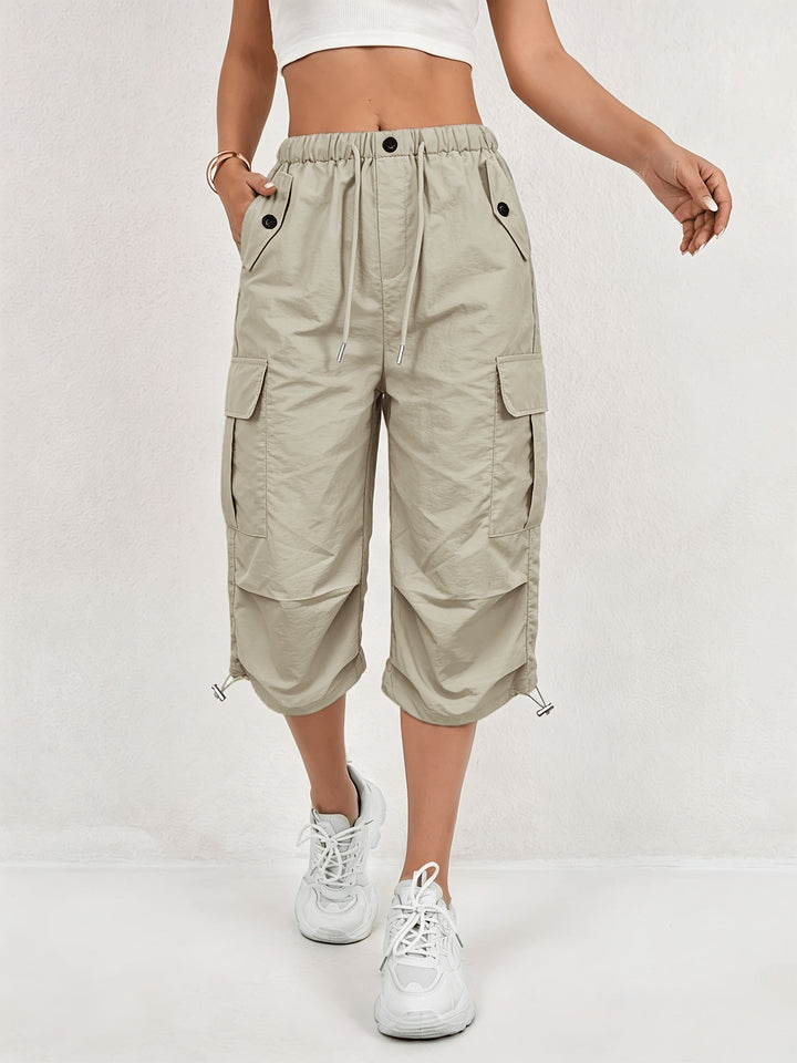 Mireille | Damen Capri Cargo-Hosen aus schnelltrocknendem Material mit elastischem Bund und Kordelzug - Leicht und elastisch, geeignet für - Outdoor-Hosen, Multifunktionshosen, Maschinenwaschbar, lockere Passform in mittellanger Länge für Reisen, Freizeit