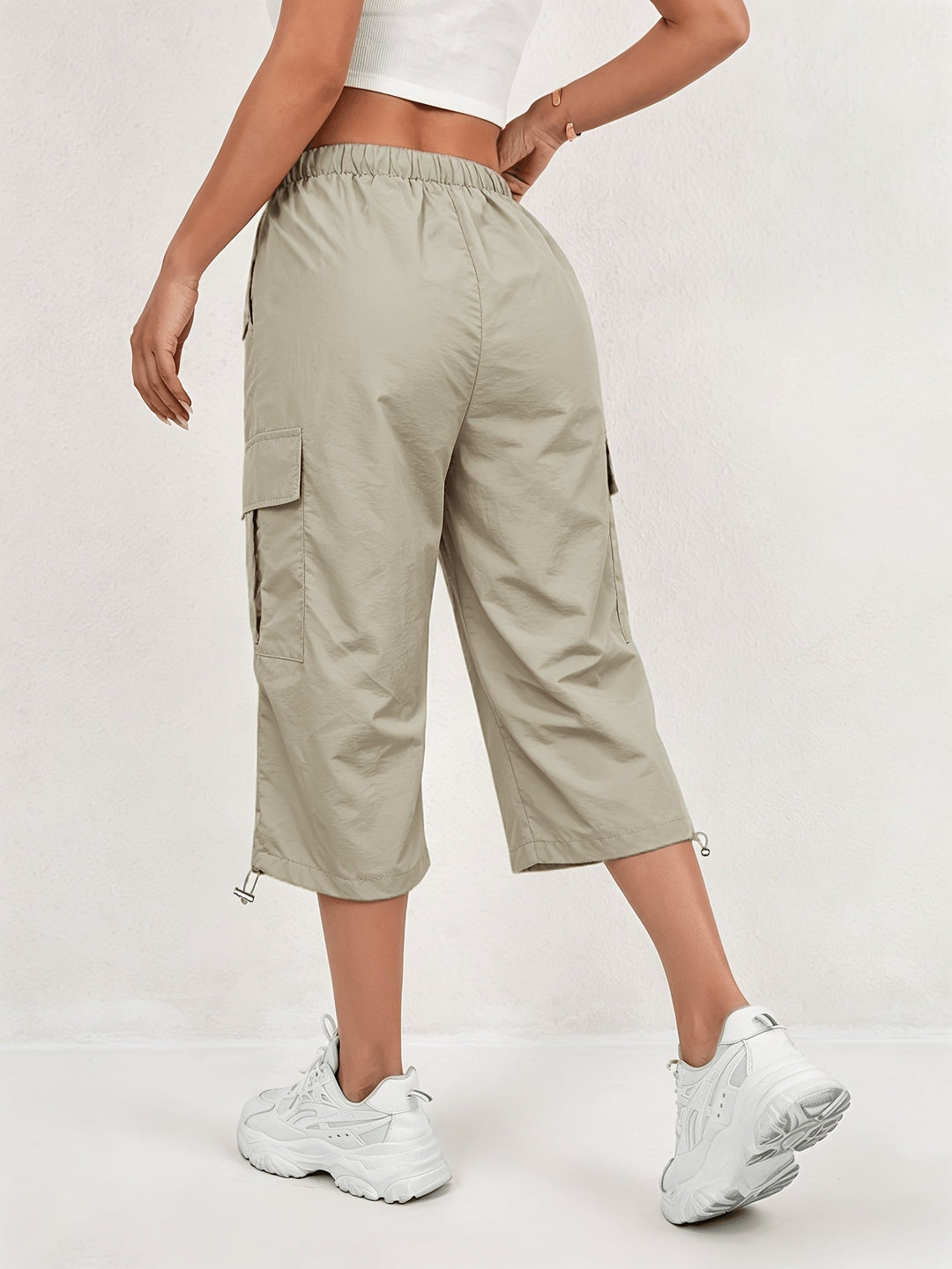 Mireille | Damen Capri Cargo-Hosen aus schnelltrocknendem Material mit elastischem Bund und Kordelzug - Leicht und elastisch, geeignet für - Outdoor-Hosen, Multifunktionshosen, Maschinenwaschbar, lockere Passform in mittellanger Länge für Reisen, Freizeit