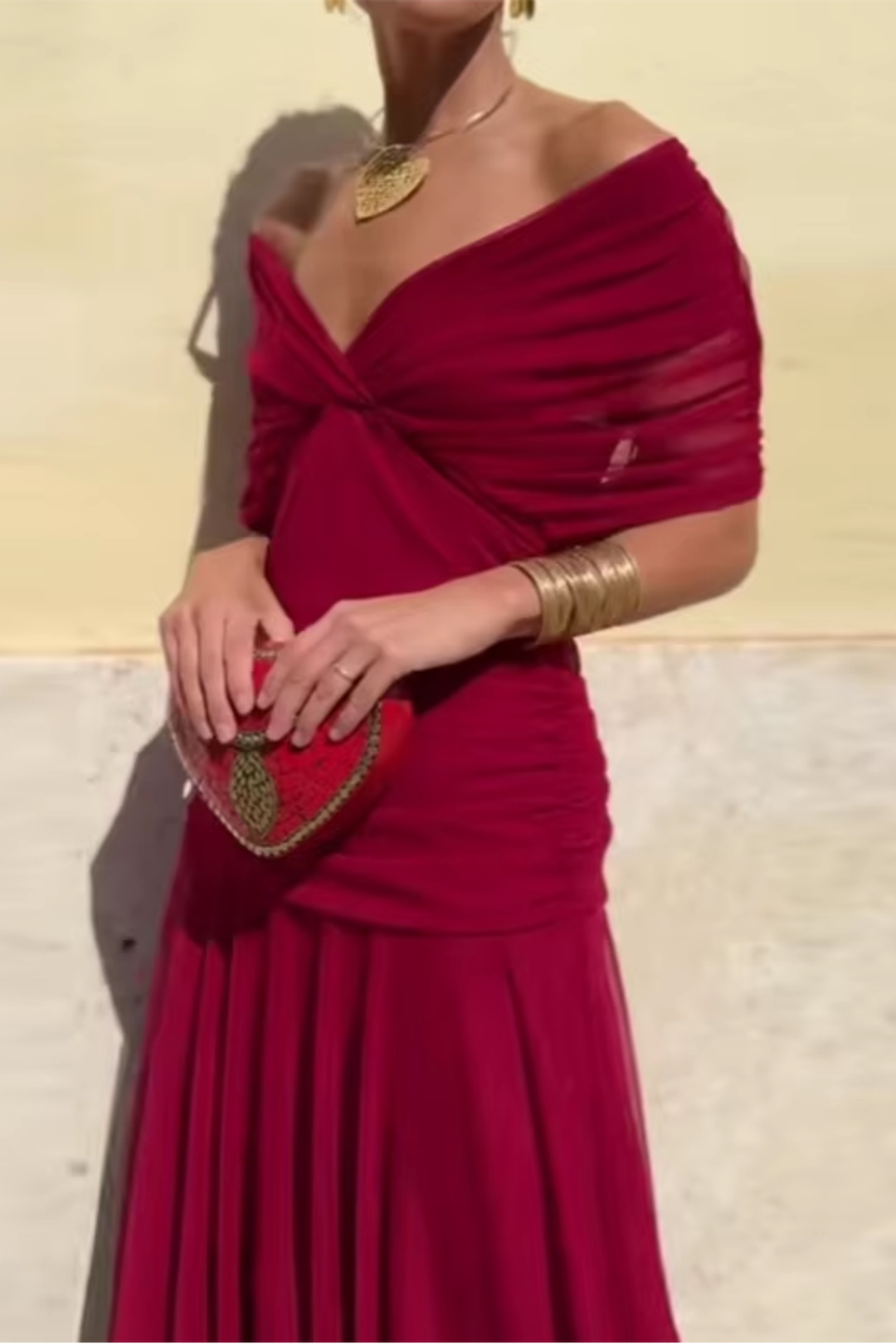 Novarente | Raffiniertes V-Ausschnitt Fließendes Maxi-Abendkleid