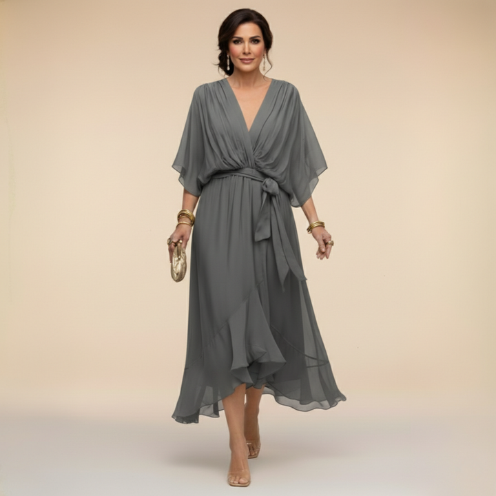 Celanovia | Elegantes V-Ausschnitt Fließendes Maxikleid