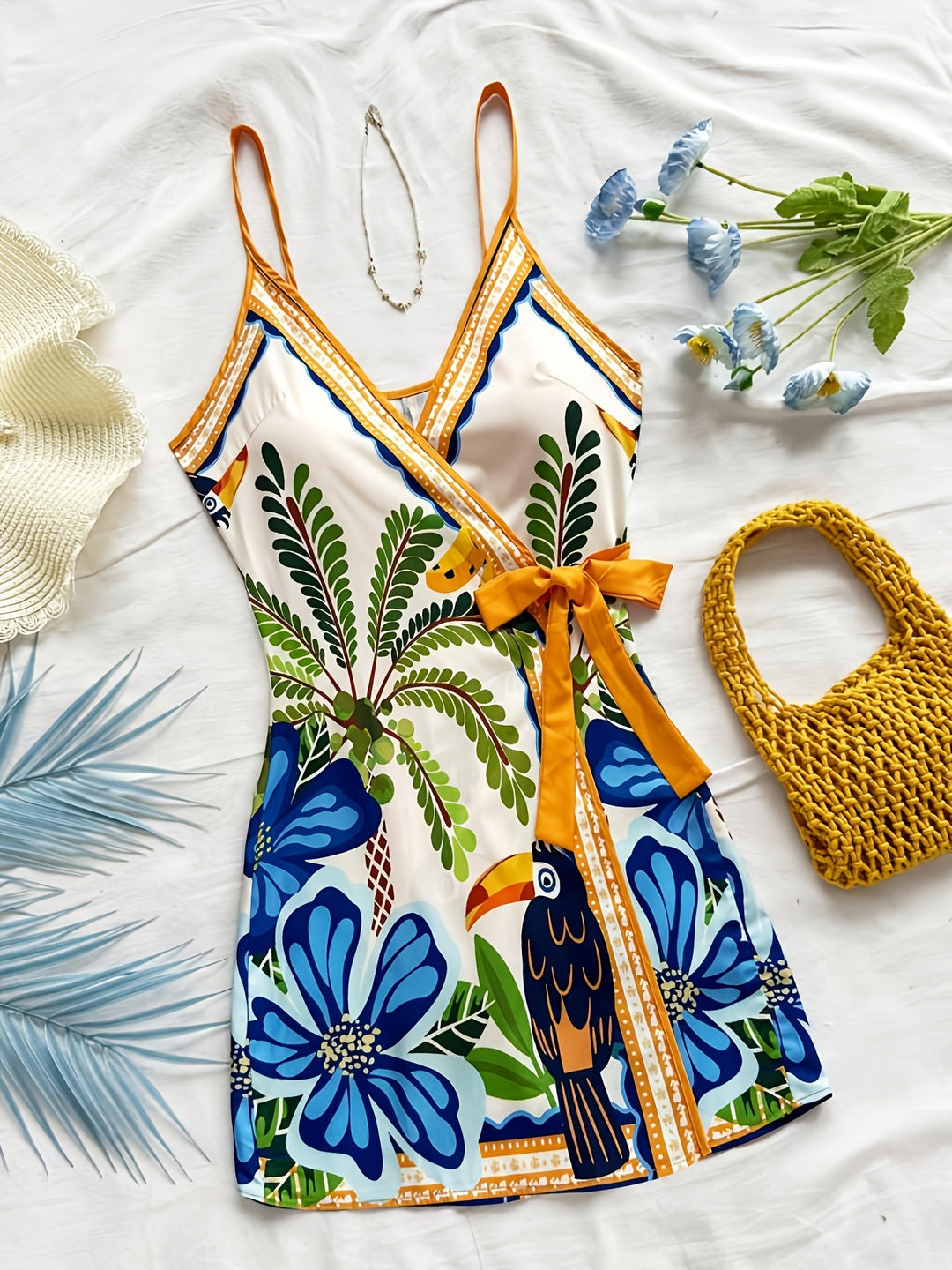 Dara | Langes Tropical Kleid mit V-Ausschnitt und Blumenmuster