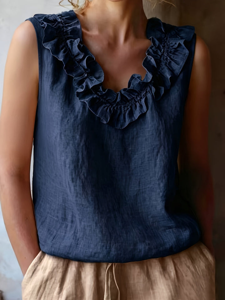 Katherine | Ärmellose Bluse mit Rüschen im lockeren Schnitt für Frühling/Sommer