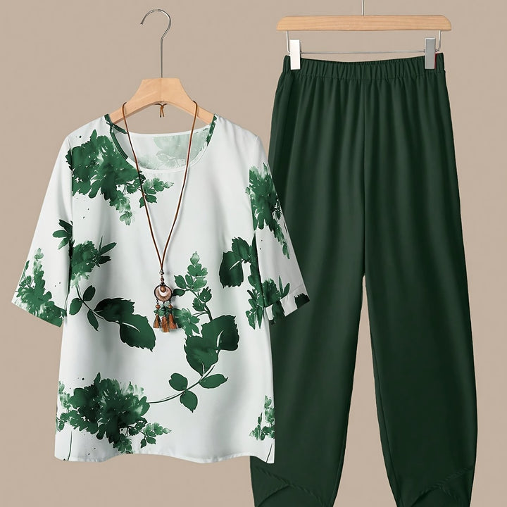 Fynley | Bedrucktes Zweiteiliges Set mit Bluse und Bequemer Hose