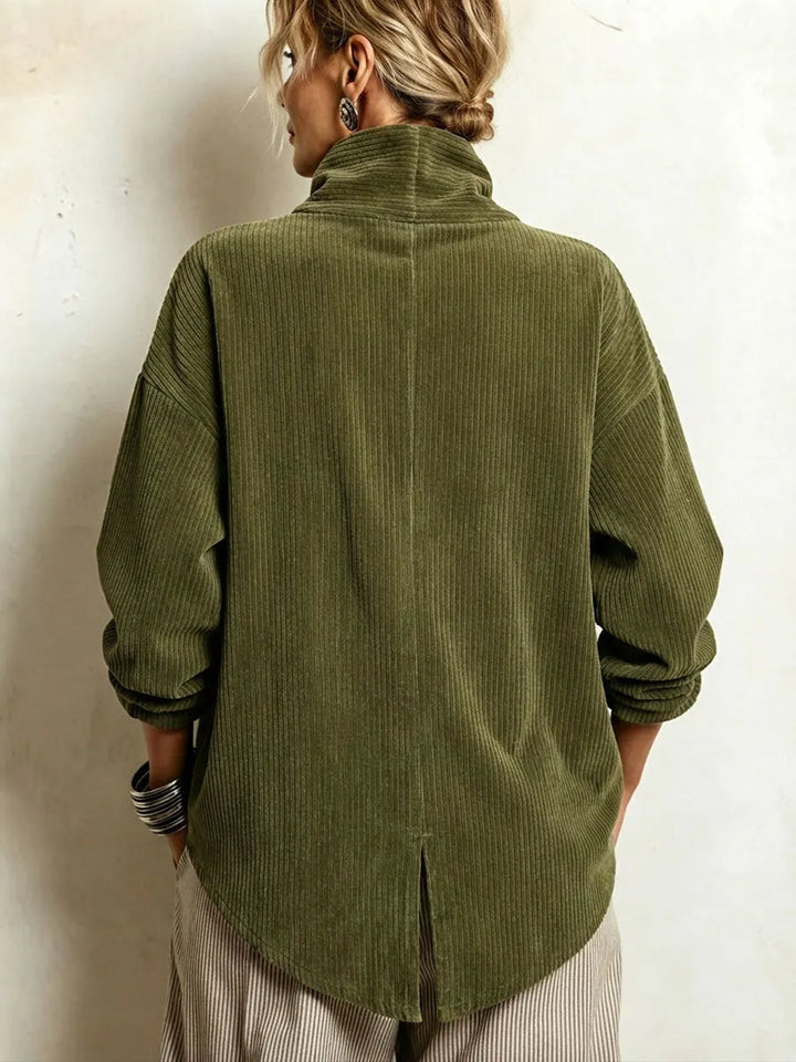 Harper | Cordbluse mit asymmetrischem Stehkragen