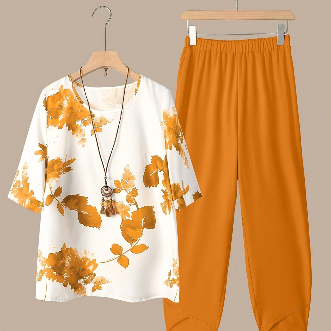 Fynley | Bedrucktes Zweiteiliges Set mit Bluse und Bequemer Hose