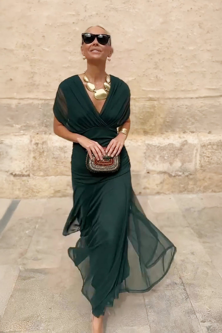 Novarente | Raffiniertes V-Ausschnitt Fließendes Maxi-Abendkleid