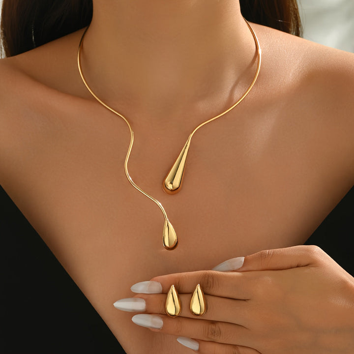 Taliah | Set Eleganter Halskette und Ohrringe mit Asymmetrischem Tropfen-Design