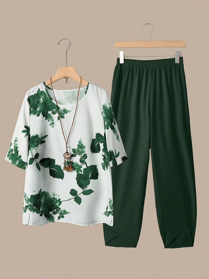Fynley | Bedrucktes Zweiteiliges Set mit Bluse und Bequemer Hose