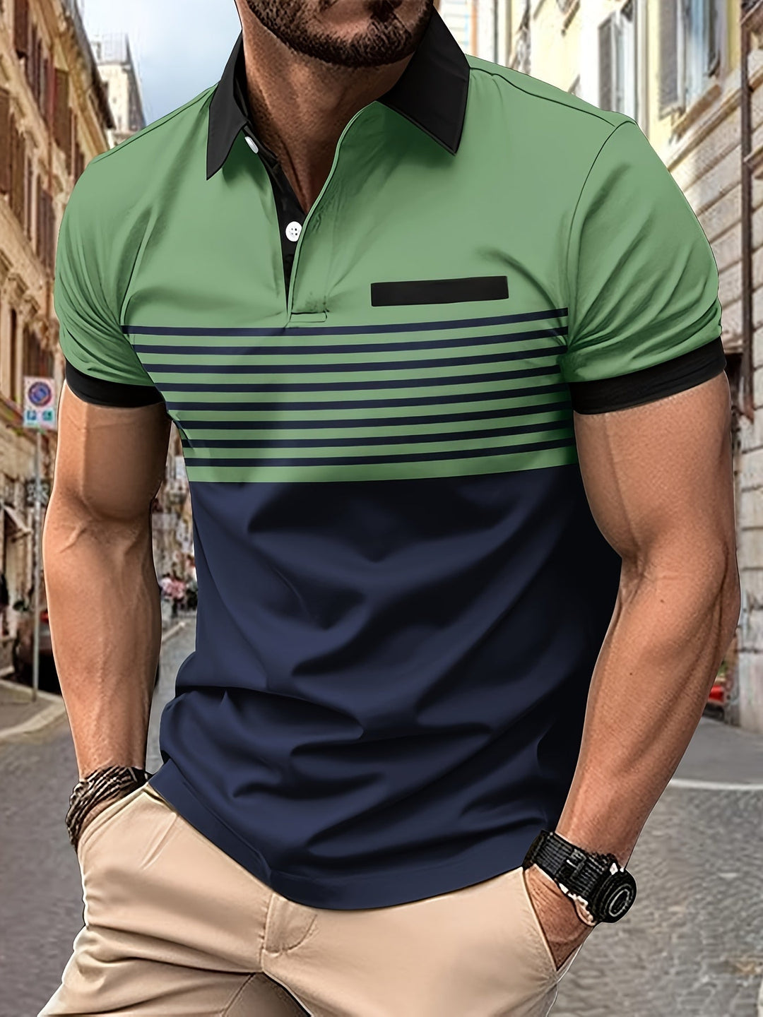 Korvexi | Freizeit-T-Shirt für Herren mit feinen Streifen und kurzen Ärmeln