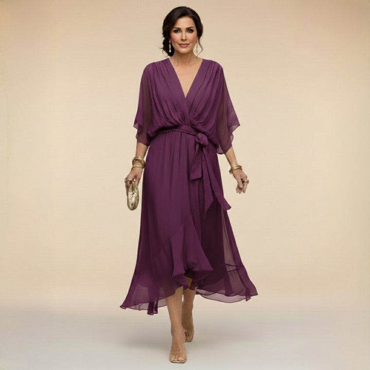 Celanovia | Elegantes V-Ausschnitt Fließendes Maxikleid