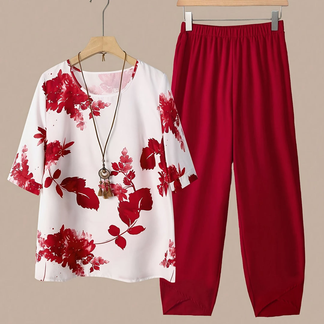Fynley | Bedrucktes Zweiteiliges Set mit Bluse und Bequemer Hose