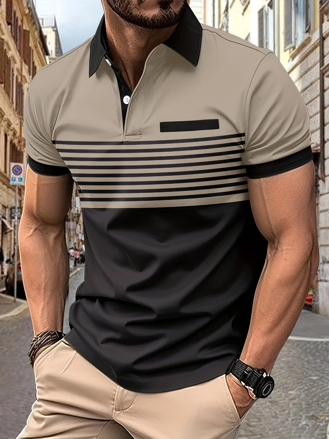 Korvexi | Freizeit-T-Shirt für Herren mit feinen Streifen und kurzen Ärmeln