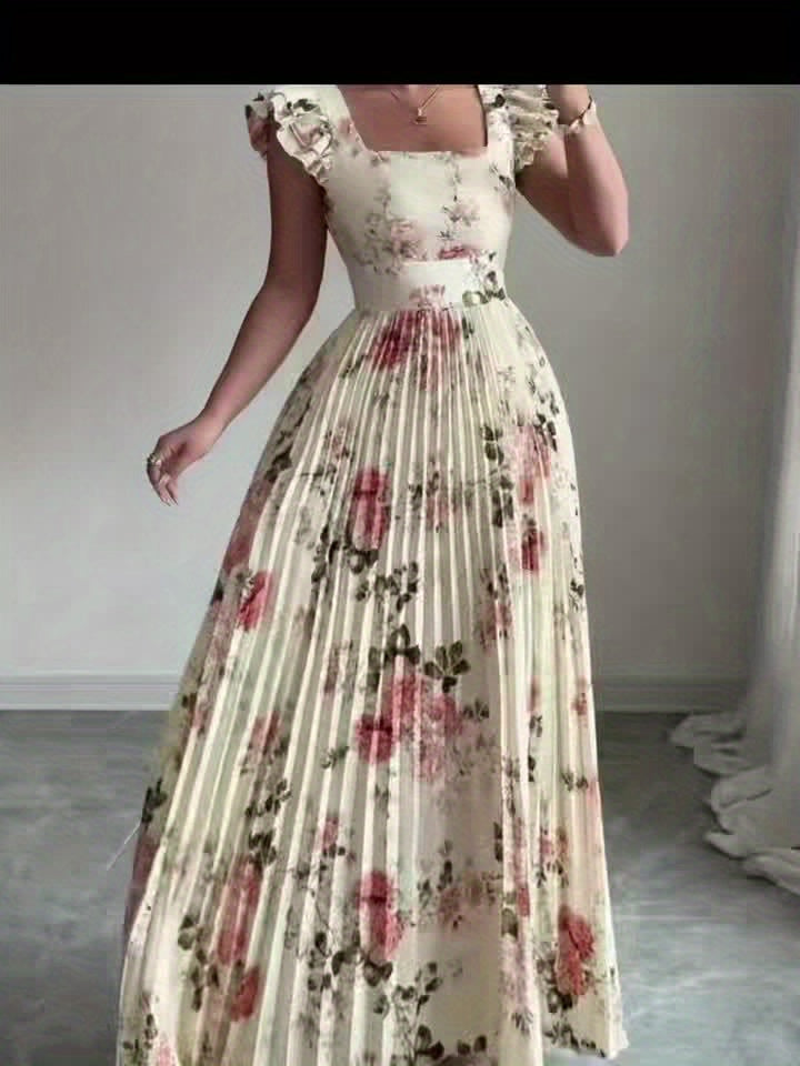 Oxeris | Langes Floral Kleid mit Falten und zeitloser Eleganz