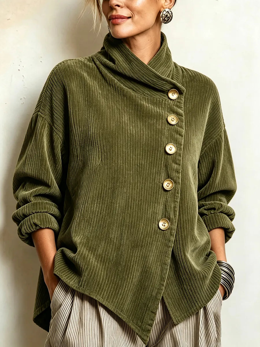 Harper | Cordbluse mit asymmetrischem Stehkragen