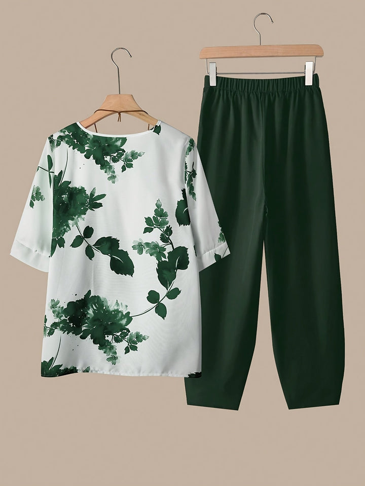 Fynley | Bedrucktes Zweiteiliges Set mit Bluse und Bequemer Hose