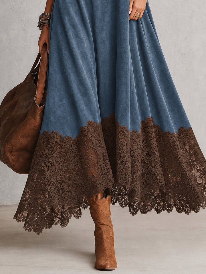 Lillian | Maxikleid mit Wildleder-Effekt und Spitze