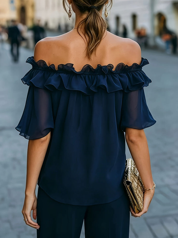 Bruvelle | Elegante Bluse mit schulterfreien Ärmeln und kurzen Ärmeln