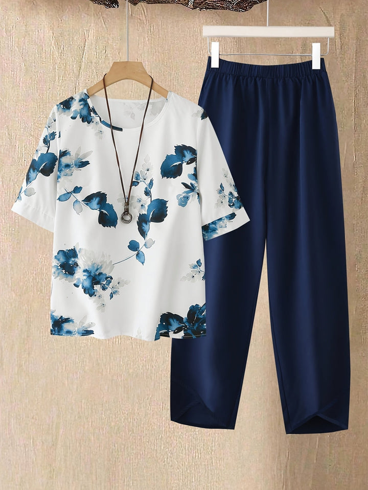 Fynley | Bedrucktes Zweiteiliges Set mit Bluse und Bequemer Hose